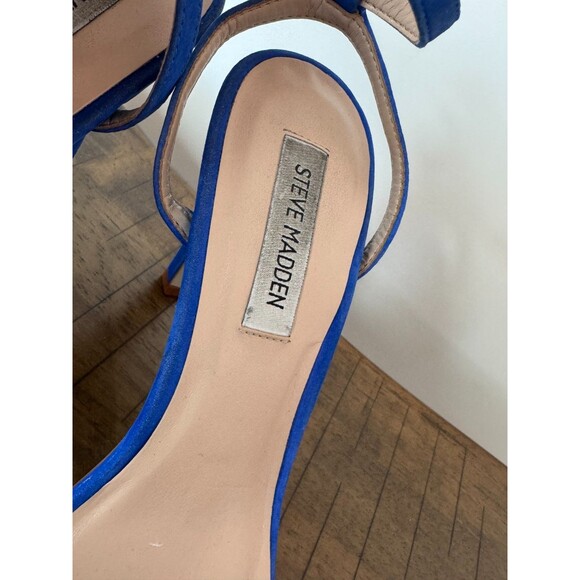 Steve Madden Cobalt Blue Strappy Heels Size 7.5 | Square Toe Stiletto Party Pump - Picture 10 of 10